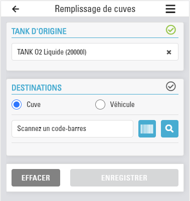 Fractionnement de cuves d'O2 - easySTOCK