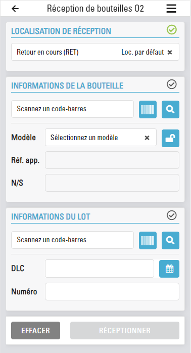 Réception de bouteilles O2 - easySTOCK
